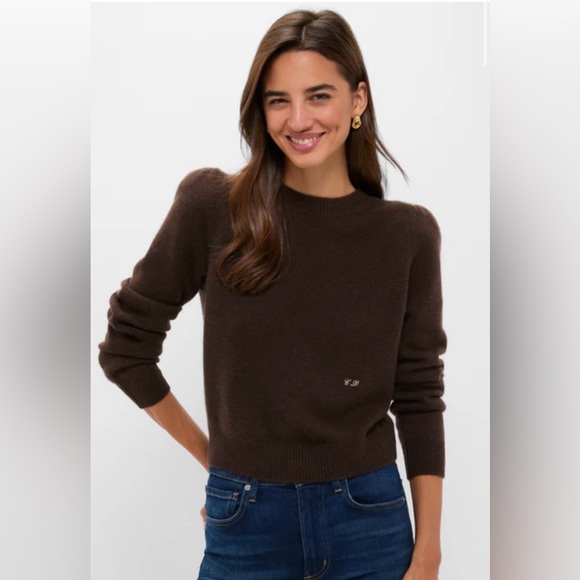 NWOT Tuckernuck dark brown 100% Cashmere Puff Sleeve Macy Crewneck Sweater XS